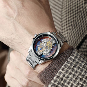 Gold Skeleton Waterproof Leather Custom <b>Watch</b> Men Luxury Analog <b>Watch</b> for Men - Product Image 4