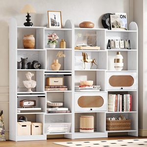 Estantería Grande Blanca de Madera con Armario de Almacenamiento y Cajones, Librería con Estantes Abiertos para el Hogar, Oficina o Sala de Estar - Product Image 2