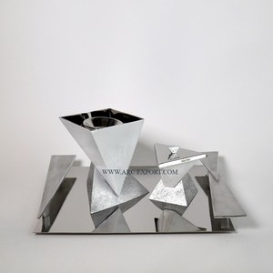 Brûleur d'encens en métal de décoration de dessus de table plaqué or en métal moderne de fantaisie avec le bol et le plateau de bonbons - Product Image 2