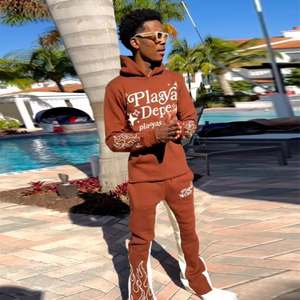 Tech Fleece hommes survêtement personnalisé bouffée impression Logo pantalons de survêtement à capuche ensemble coton évasé survêtement grande taille unisexe Jogging - Product Image 2