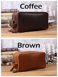 2024 hommes Vintage en cuir véritable fermeture éclair étanche voyage pour et sac cosmétique pour hommes LYG-0006 - Product Image 5