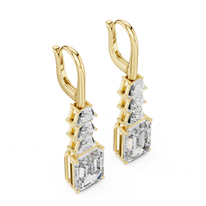 Pendientes de Novia |   Diamantes Cultivados en Laboratorio de Esmeralda y Trapecio |   Anillo de Oro Amarillo de 14K para Mujer, Lujoso, Certificado, Regalo de Aniversario de Bodas - Product Image 3