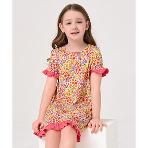 Vestidos con Estampado Floral, Corte en A, Mangas con Volantes de Bambú, para Niñas Grandes, Cintura Natural - Product Image 4