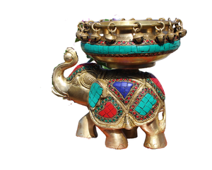 หัตถกรรมหินทองเหลือง nirmala ช้าง urli สำหรับตกแต่งบ้านของขวัญงานแต่งงานตกแต่งเทศกาลแฮนด์เมดระฆังหินหลากสี - Product Image 1