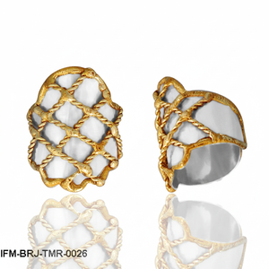 แหวนโลหะผสมงานฝีมือ ดีไซน์โล่ ลายพื้นผิวแบบออร์แกนิก วงแหวนสามสี แหวนดีไซน์เฉพาะตัว ทำด้วยมือ แหวนสองสี แหวนสไตล์โมเดิร์น - Product Image 3