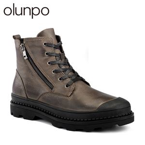 Olunpo Martin bottes hommes haut bottes d'équitation double fermeture éclair en cuir véritable bottes de moto semelle épaisse bottes de travail - Product Image 1