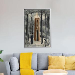 ภาพพิมพ์บนผ้าใบลายมินาเร็ตในป่าหิมะอันงดงาม - งานศิลปะที่มีสีสันสดใส รูปทรงแบน พร้อมกรอบสีขาว - Product Image 1