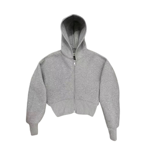 Sudaderas cortas con cremallera y diamantes de imitación, ropa de calle transpirable y cómoda, sudaderas con capucha personalizadas con diamantes de imitación, OEM disponible - Product Image 5