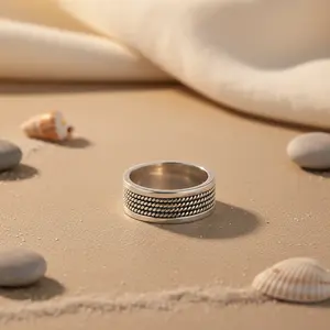 Anillo de Plata de Ley 925 con Diseño Geométrico Vintage para Mujer, con Baño de Oro y Perla Engastada en Bisel, Joyería de Regalo - Product Image 2