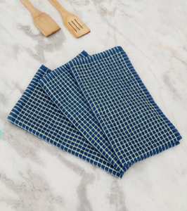 Serviette de cuisine en coton durable, aspect denim, indigo, à rayures blanches, disponible à prix de gros. - Product Image 6