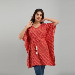 Free <b>Size</b> Red Leheryia Print Cotton <b>Kaftan</b> Dress Casual <b>Plus</b>-<b>Size</b> (SHKUP1223) for Day Knee-Length to Floor-Length - Product Image 2