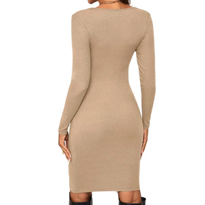 Nouvelle mode de robe pour femmes enceintes en tricot de couleur unie, col rond, manches longues, robe de maternité extensible - Product Image 2
