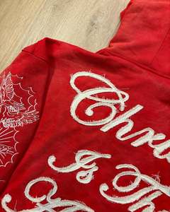 Streetwear broderie personnalisée en détresse unisexe 400GSM poids lourd surdimensionné fermeture éclair soleil délavé à l'acide applique à capuche - Product Image 5