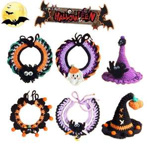 Collier pour animaux de compagnie tricoté à la main, drôle, pour Halloween, avec écharpe et chapeau, 100 % avis positifs, artisanat textile et tissu - Product Image 5