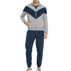 "Ensemble de survêtements bicolores pour hommes Veste zippée grise et bleue marine avec joggers assortis Tenue de sport décontractée pour la salle de sport ou les voyages" - Product Image 6