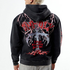 Sweats à capuche imprimés bouffants OEM lettres graphique Streetwear à capuche 300-400Gsm pull lourd personnalisé Terry Puff sweat à capuche imprimé hommes - Product Image 2