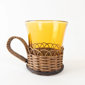 French Rattan and Wicker Tea Set with Amber Glass 1970s Retro Serving Set - Product Image 4