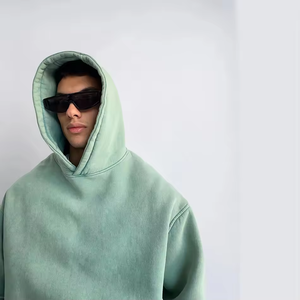 Sweats à capuche courts délavés vintage respirants et unis en coton éponge 100% pour hommes - Product Image 2