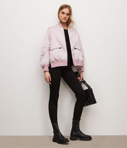 Chaqueta Varsity Personalizada, Chaqueta Bomber Urbana para Hombre, Chaqueta Oversize de Poliéster Negro con Tela Satinada para Mujer, Chaqueta Gruesa Acolchada - Product Image 4