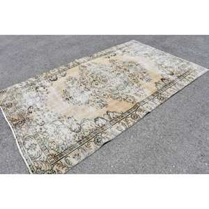 Tapis Vintage Beige Vert Laine 5.5X9.3 ft Turc Plat Armure Patchwork Motif Salon Tapis Latex Support pour Décorations - Product Image 3