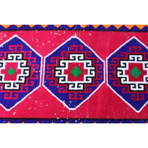 1.6x2.9 ft Small Turkish Vintage Rug, <b>Red</b> Ikat <b>Wool</b> Rug - Product Image 5