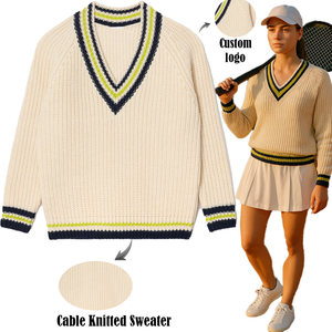 Suéter de punto con cuello en V de alta calidad kream suéter de manga larga con cuello en V con uniforme informal a rayas para Unisex en invierno - Product Image 2