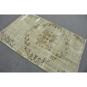 Tapis en laine vert vintage de 3.9x6 pieds, tapis plat turc, motif patchwork, décoration de salon avec support en latex - Product Image 4