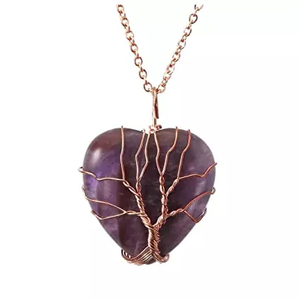 Pendentif en agate améthyste en forme de cœur, vente en gros, pendentif en cristal, arbre de vie, collier à vendre - Product Image 2