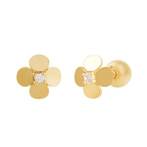 Orecchini a cerchio piatto da donna alla moda con fiori zirconi cubici in oro 14k orecchini a bottone all'ingrosso di gioielli per Piercing di base grande - Product Image 2
