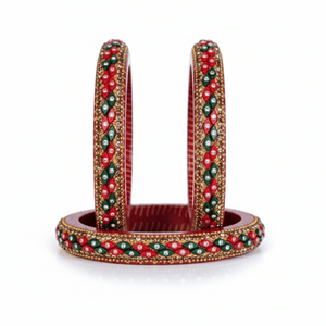 <b>Set</b> of 2 Ruby & Emerald Kundan Lac Fine <b>Bangles</b> - Product Image 4