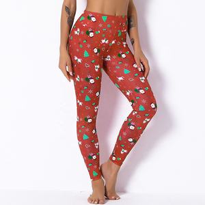 Leggings de Yoga Casuales Transpirables de Cintura Media para Mujer con Estampado Digital Navideño, Tejido de Punto de Poliéster/Algodón - Product Image 2