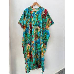 Caftán Floral de Algodón, Vestido Maxi Indio, Elegante Traje de Baño para la Playa - Product Image 1