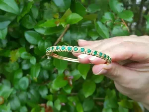 Emerald Moissanite <b>Diamond</b> <b>Bangle</b> <b>Bracelet</b> Vintage Style Women's <b>Diamond</b> Wedding Party Gift Main Alloy - Product Image 2