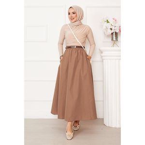 Sporty Pocket Detail Straight <b>Skirt</b> in Camel <b>Elastic</b> Waistband Soft Terry Cotton Digital Print Nylon Spandex Material for Golf - Product Image 1