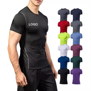 Vente en gros de t-shirts de compression de course à pied de basket-ball respirants de haute qualité pour hommes; broderie en tissu imprimé XL à séchage rapide - Product Image 1