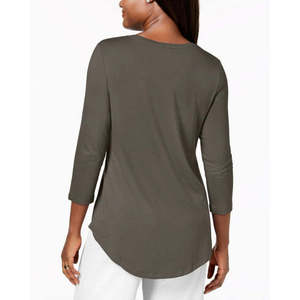 Maglia da Donna JM con Scollo Rotondo in Marrone, Taglia Grande, Stile Casual e Carino per Primavera e Autunno, Motivo Tinta Unita - Product Image 2