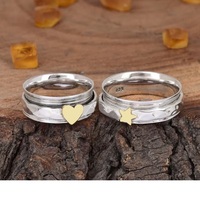 Bague en argent sterling 925 coeur et étoile Spinner pour femme martelée Boho méditation bande étroite Fidget anneau anniversaire fait à la main