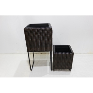 Artex Dong Thap Set 2 PE Rattan <b>Planters</b> on Metal Stand for Indoor Outdoor Plants - Product Image 3