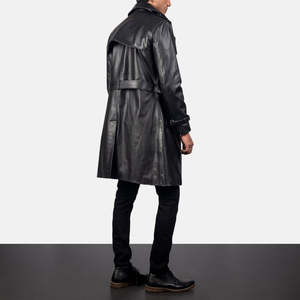 Men's Black Semi-aniline Cowhide Vintage Trench Quilted Lining Turn-<b>down</b> Collar Zipper Closure Fur Trim Waterproof Canvas Winter - Product Image 3