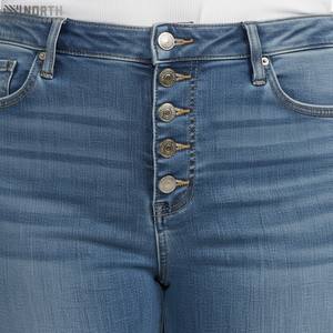 Pantalón de algodón hasta el tobillo de alta calidad para mujer, pantalones vaqueros informales transpirables para mujer, hermosos botones plateados bordados lavados - Product Image 4