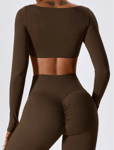 Top de yoga y deportes al aire libre de manga larga de alta calidad para mujer, ropa deportiva de secado rápido con diseño sin costuras, conjuntos al por mayor - Product Image 3