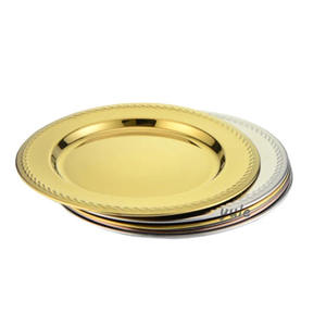 Artesanías Decorativas Chapado en Oro Acabado Hierro Metal Bajo Plato Forma Redonda Platos y Platos para Servir Comida - Product Image 4