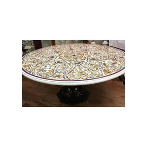 最豪华的新款热销圆形大理石镶嵌桌面，配有咖啡和餐桌顶部和家居装饰