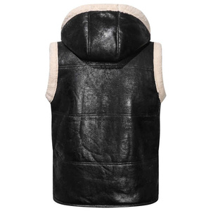 High Quality Autumn Winter Men <b>Leather</b> Vest Jacket Fleece Thicken <b>Fur</b> Warm Velvet Cotton Zip Hoodies Motorcycle <b>Coat</b> - Product Image 4