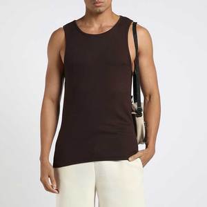 NAPA INDUSTRIES Men's <b>Brown</b> V-neck Customized Logo Printed Sleeveless Tank Top Knitted Cotton Casual Breathable Quick Dry Sporty - Product Image 1
