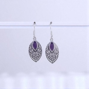 Artisanal Silver Craftsmanship Natural Amethyst & <b>Turquoise</b> Stone <b>Earrings</b> In Premium Quality 925 Sterling Silver Boho <b>Earrings</b> - Product Image 2