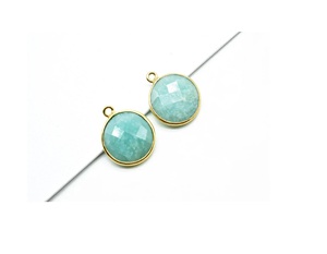Colgante de bisel redondo chapado en oro con piedras preciosas de amazonita, joyería fina para conector y dijes de moda para fiestas - Product Image 3