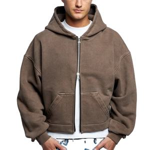 Custom Men's Heavyweight <b>Acid</b> Wash Zipper Hoodies Oversized 100% Cotton French Terry Casual <b>Drop</b> Shoulder Cropped Zipper Hoodies - Product Image 3