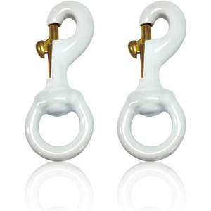 Topflags 2 Pack 3.5 Inch Metal Swivel <b>Hooks</b> White Rubber Coated Flag <b>Clips</b> for Outdoor Pet and Flagpole Rope - Product Image 2