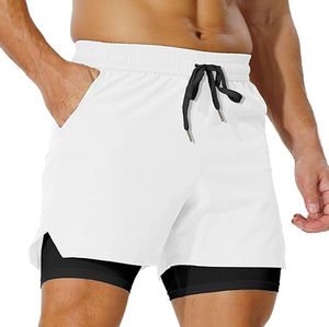 Pantalones cortos de secado rápido para entrenamiento de gimnasio para hombre, pantalones cortos de talla grande, diseño personalizado de alta calidad, bolsillo con cremallera, 100% algodón en blanco, estilo informal - Product Image 1